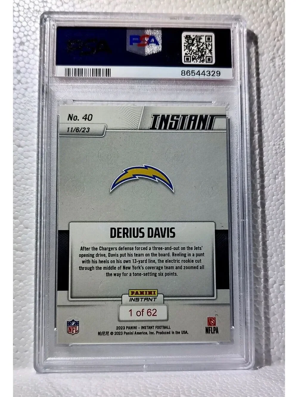 Derius Davis 2023 Panini NFL Rookie #40 Card 1 of 62 Chargers PSA 10 Gem Mint